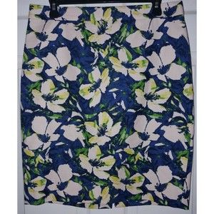 J Crew The Pencil Skirt Size 8 Blue Green Floral 32x22 100% Cotton Lined Inside
